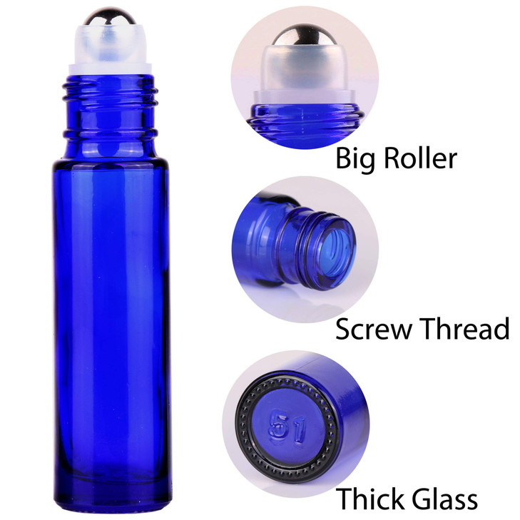 inice 24 Pack10ml Roller Bottles for Essential Oils Cobalt Blue Glass Stainless Steel Roll On Ball Bottles for Travel