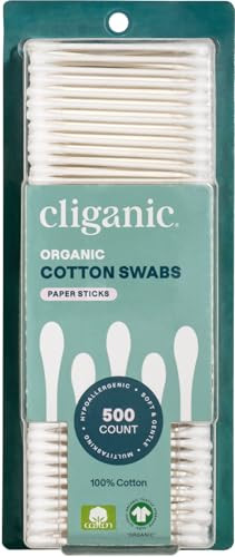 Cliganic Organic Cotton Swabs 500 Count 100 Pure Natural Cotton ChlorineFree Hypoallergenic Soft Gentle Absorbent Buds