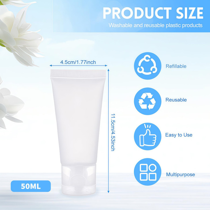 20Pcs 50ml17oz Empty Refillable Clear Plastic Soft Tubes Cosmetic Sample Packing Storage Vial Container Bottle Jars Perf