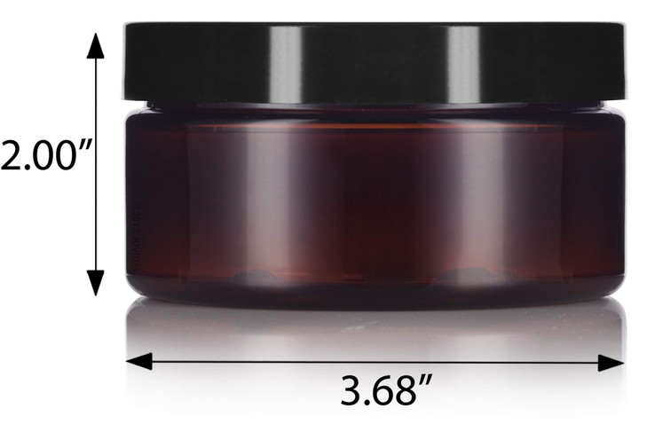 8 oz Amber PET Plastic Refillable Low Profile Jar Black Smooth Lid 12 pack