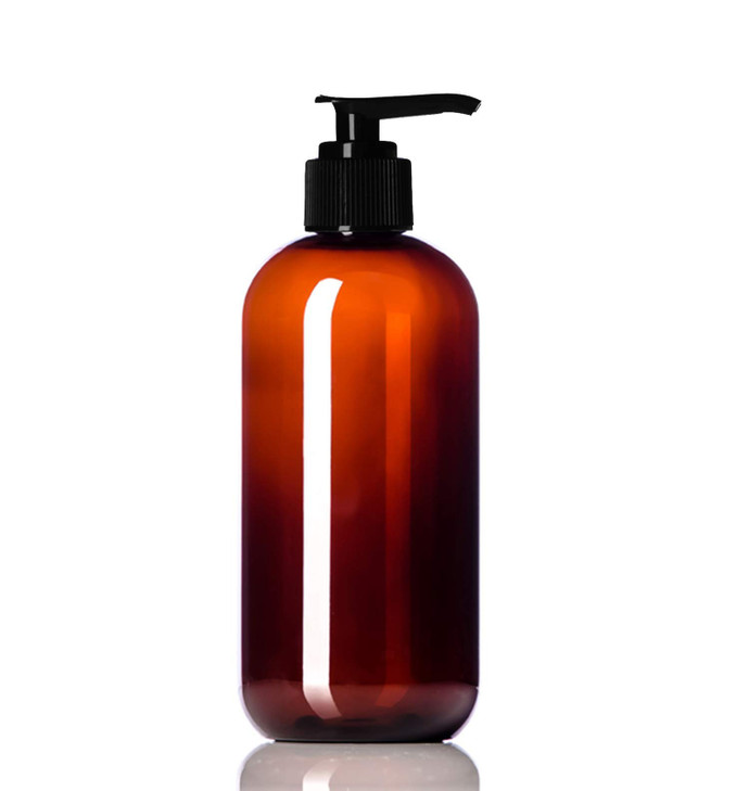 Aromine 8oz Plastic Amber Bottles 6 Pack BPAFree Squeeze Containers with Pump Cap Labels Included
