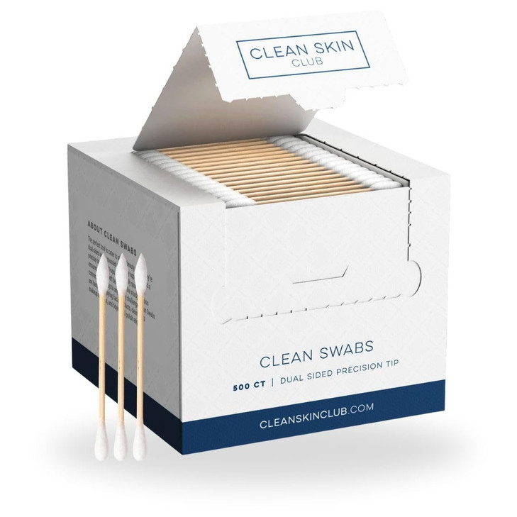 Clean Skin Club Clean Swabs 500CT One Pointed Tip Biodegradable Organic Cotton Bamboo Makeup Nail Polish Touchups Chlori