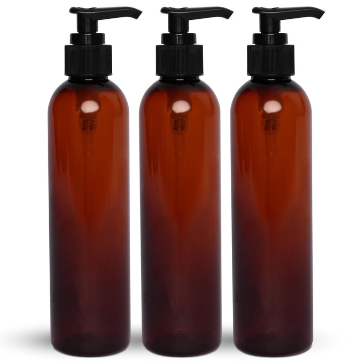 BRIGHTFROM Lotion Pump Bottles Empty 8 OZ BPAFree Refillable Plastic Containers Amber with Black Dispenser for Soap Sham
