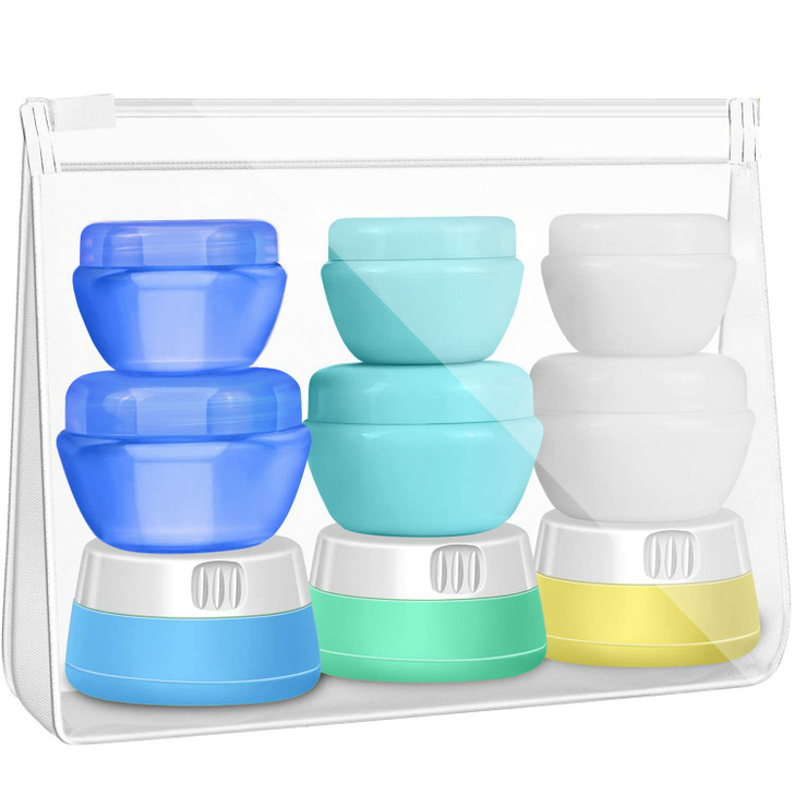 selizo Travel Bottles Containers Silicone and Plastic Cream Jars with TSA Approved Toiletry Case for Toiletries Cosmetic