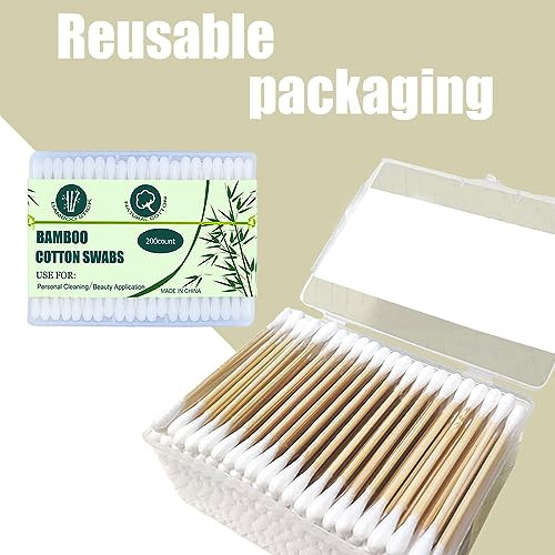 1000pcs Bamboo Cotton Swabs Double Round Cotton Buds with Wooden5 Pack of 200