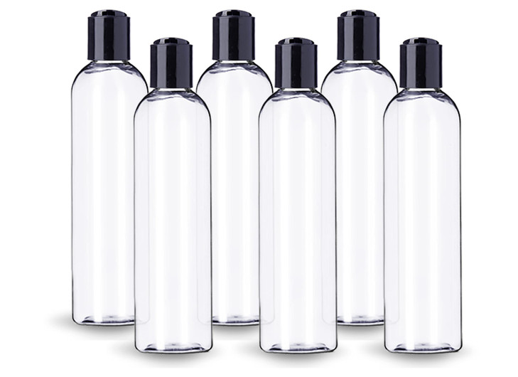 ljdeals 8 oz Clear Plastic Empty Bottles with Black Disc Top Caps Refillable Containers for Shampoo Lotions Cream and Mo