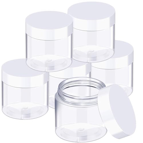 6 Pack 4 oz Plastic Pot Jars Round Clear Leak Proof Plastic Cosmetic Container Jars with White Lids for Travel Storage M