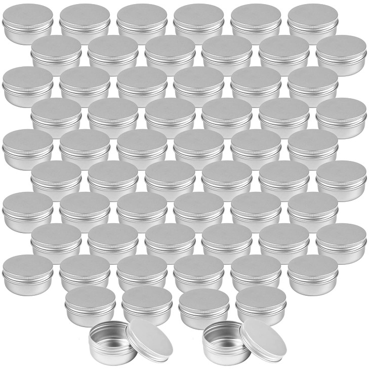 Foraineam 60 Pack 17 oz 50ml Round Aluminum Lip Balm Tin Cans with Screw Top Lids Silver Cosmetic Sample Containers Meta