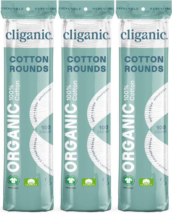 Cliganic Organic Cotton Rounds 300 Count Makeup Remover Pads Hypoallergenic LintFree 100 Pure Cotton Packaging May Vary