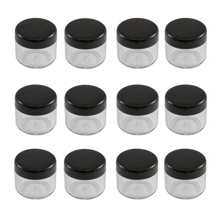 12PCS 15 Gram 15ml 05oz Refillable Black Plastic Screw Cap Lid with Clear Base Empty Plastic Container Jars for Nail Pow