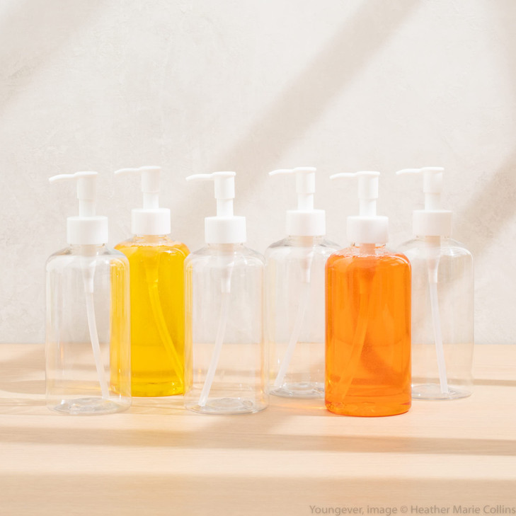 Youngever 6 Pack Plastic Pump Bottles 8 Ounce Refillable Plastic Pump Bottles with Travel Lock Clear