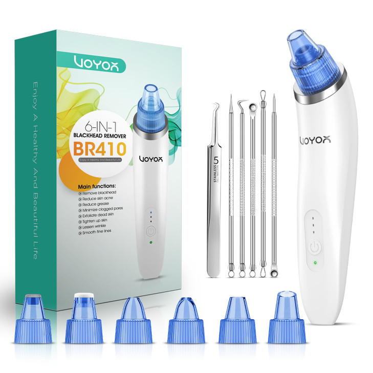 VOYOR Blackhead Remover Pore Vacuum Electric Face Vacuum Pore Cleaner Acne White Heads Removal with 6 Suction Heads BR41