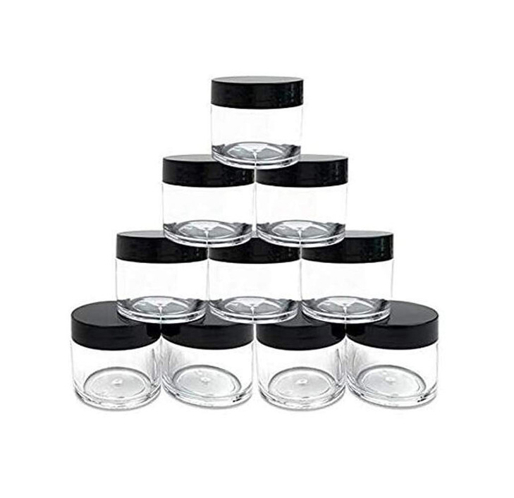 30g 30ml1oz Refillable Black and White Plastic Screw Cap Lid with Clear Base Empty Cosmetic Jars for Nail Powder Bottles