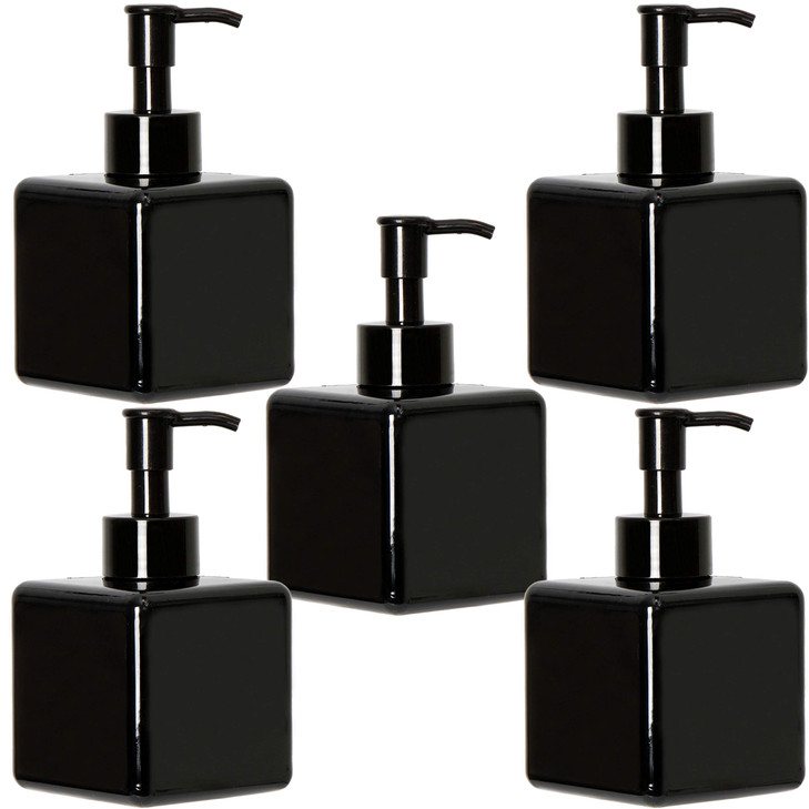 Youngever 5 Pack Black Plastic Square Pump Bottles Refillable Plastic Pump Bottles for Dispensing Lotions Shampoos and M