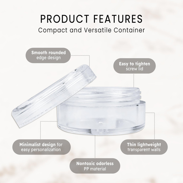 Quantity 200 Pieces Beauticom 5G5ML Round Clear Jars with Screw Cap Lid BPA Free