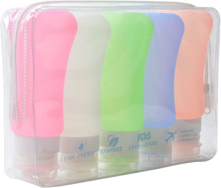 AOUTACC 5 Pack TSA Approved Travel Bottles Sets 3 Ounce Leakproof Silicone Travel Containers Liquid Portable Leakproof T