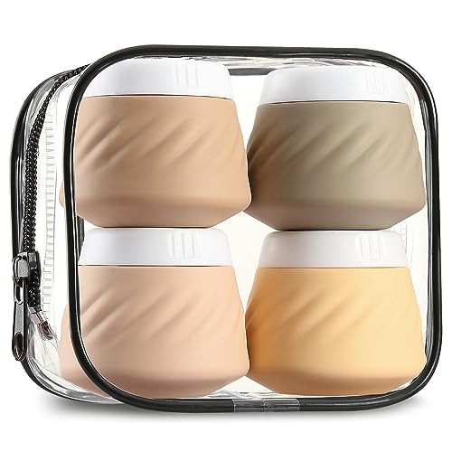 Gemice Travel Containers for Toiletries Silicone Cream Jars TSA Approved Travel Size Containers with Clear Bag Leakproof
