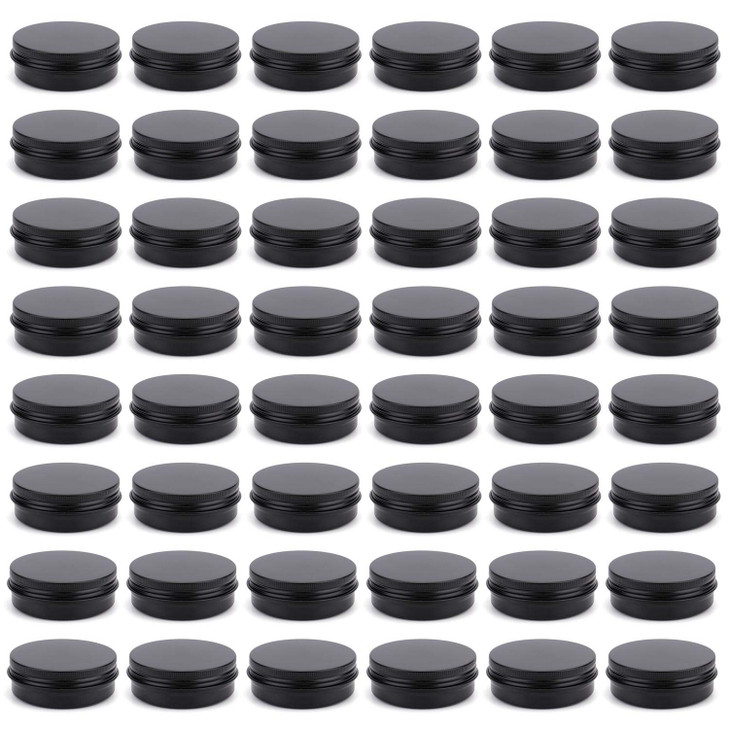 Foraineam 48 Pack 2 oz Round Lip Balm Tin Cans Aluminum Cosmetic Sample Containers with Screw Lid Matte Black Metal Empt