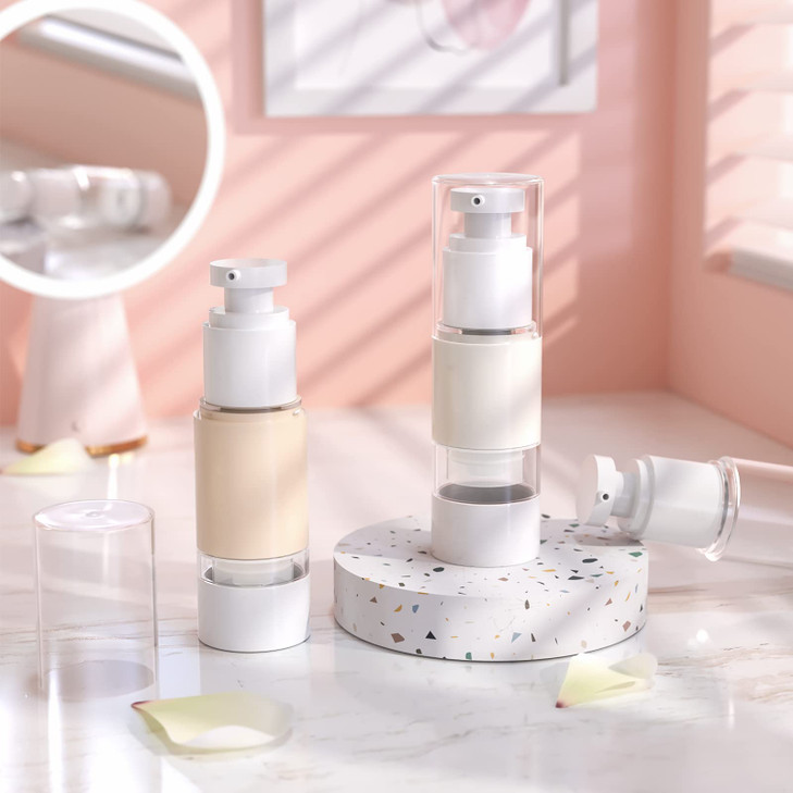 LONGWAY 1 Oz 30ml Clear Airless Cosmetic Cream Pump Bottle Travel Size Dispenser Refillable ContainersFoundation Travel