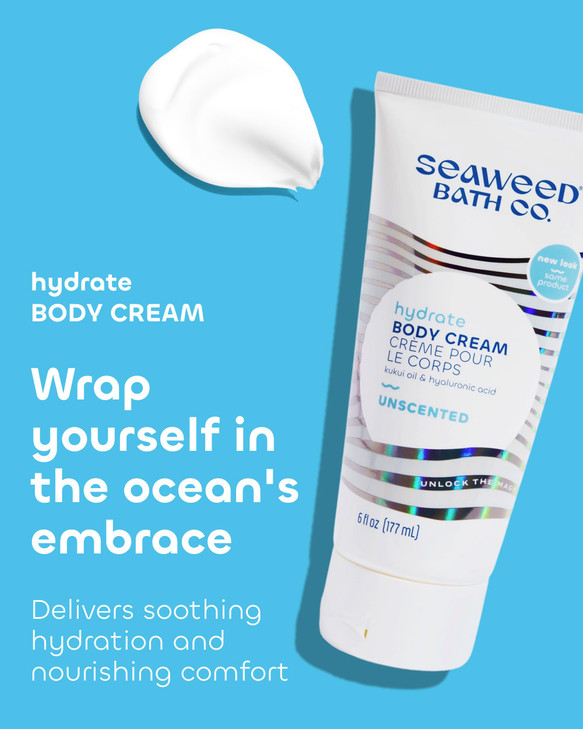 Seaweed Bath Co Hydrate Body Cream Unscented Nourishing Moisturizer for Body and Hands With Vitamin E Hyaluronic Acid an