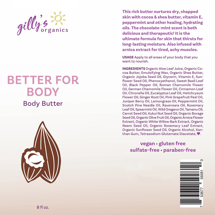 Gillys Organics Made in USA Chocolate Mint Body Butter Organic Moisturizing Cream with Shea Cocoa Butter Vitamin E Arnic