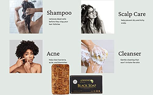 AFRIKINKY African Black Soap 3 Bars Authentic African Black Soap Pure Raw Grade A Skin Nourishing Moisturizing For SkinH