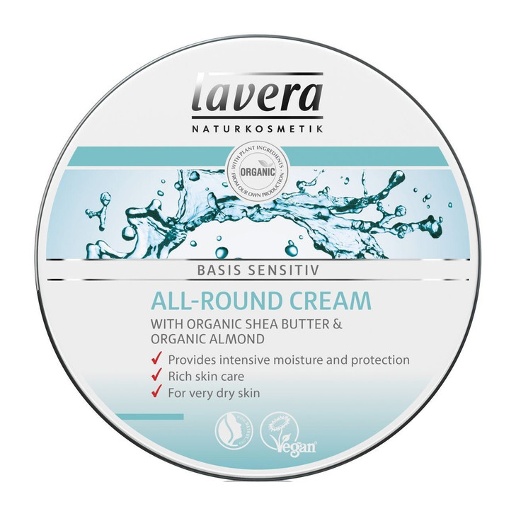 lavera Basis Sensitive All Purpose Cream Body Cream with Aloe Vera Almond Oil Intensive Care for Dry Skin Moisturizing F