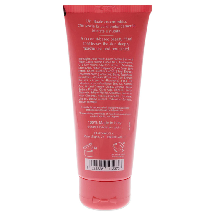 LErbolario Coconut Smoothing Body Cream Intensely Nourishing Coconut Body Cream Cocoa Butter and Vitamin E Tropical Beac