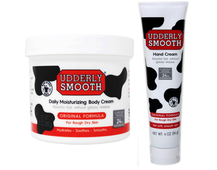 Udderly Smooth Hand Cream and Body Cream Bundle FastAbsorbing 24Hour Moisturization Original Formula for Rough Dry Skin