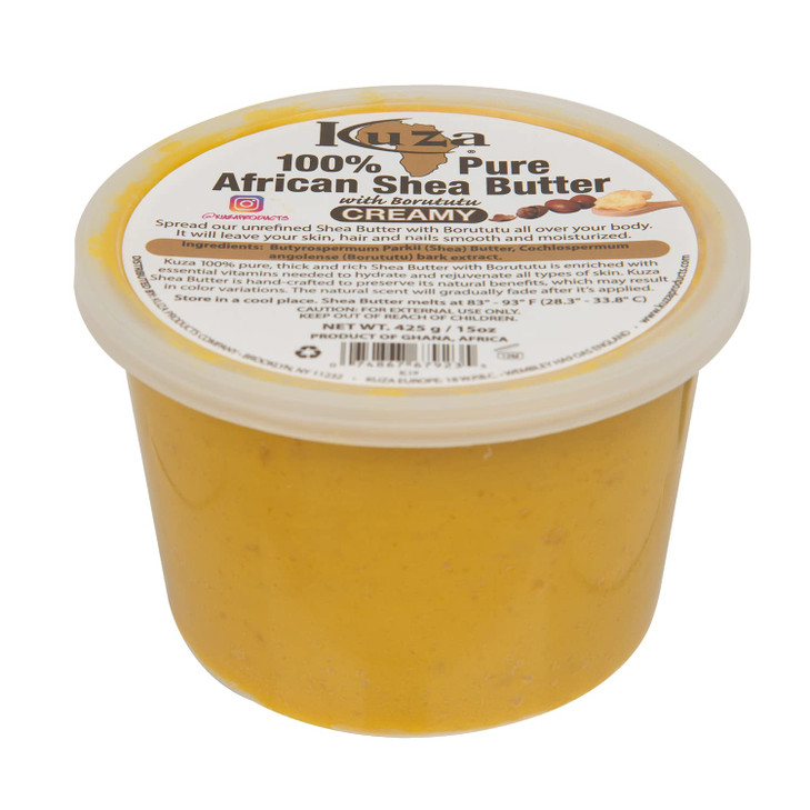 Kuza 100 African Shea Butter with Borututu Creamy Yellow for Skin Hair and Nails 15 oz