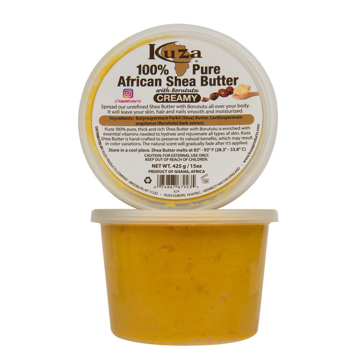 Kuza 100 African Shea Butter with Borututu Creamy Yellow for Skin Hair and Nails 15 oz