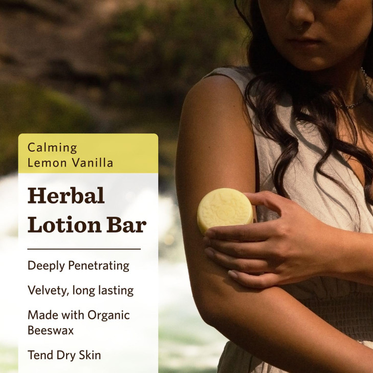Moon Valley Organics Herbal Lotion Bar in Lemon Vanilla Moon Melt Bar Calendula and Comfrey Beeswax Heal and Restore Cha