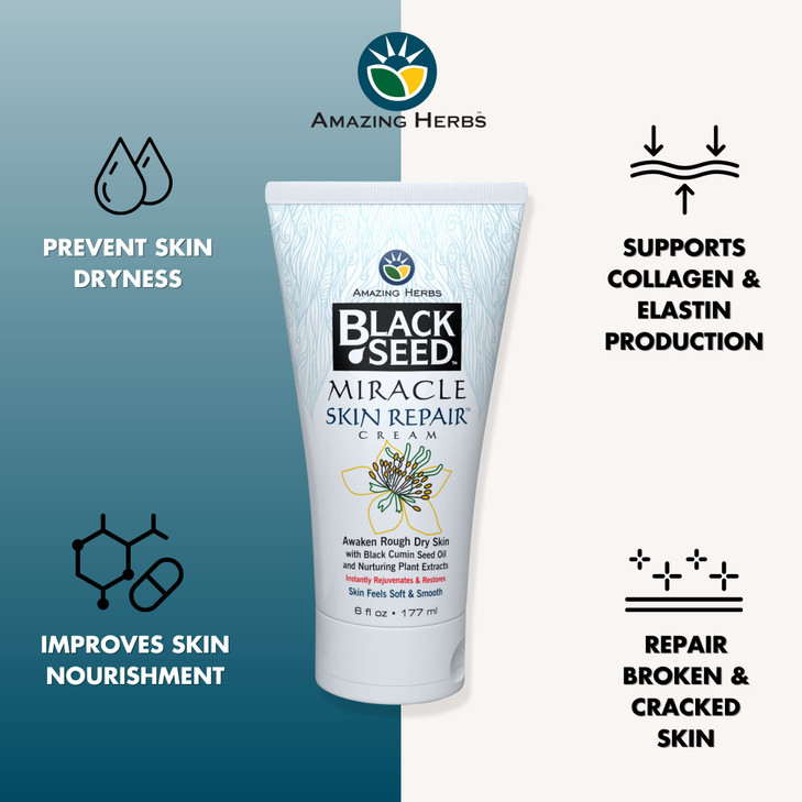 Amazing Herbs Black Seed Miracle Skin Repair Cream NonAllergenic Formula Black Cumin Seed Oil Vitamin E and Other Essent