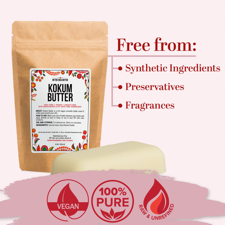 Raw Kokum Butter Unrefined Body Butter Bar for Soap Making and DIY Skin and Hair Care Products Pure Unscented Moisturize
