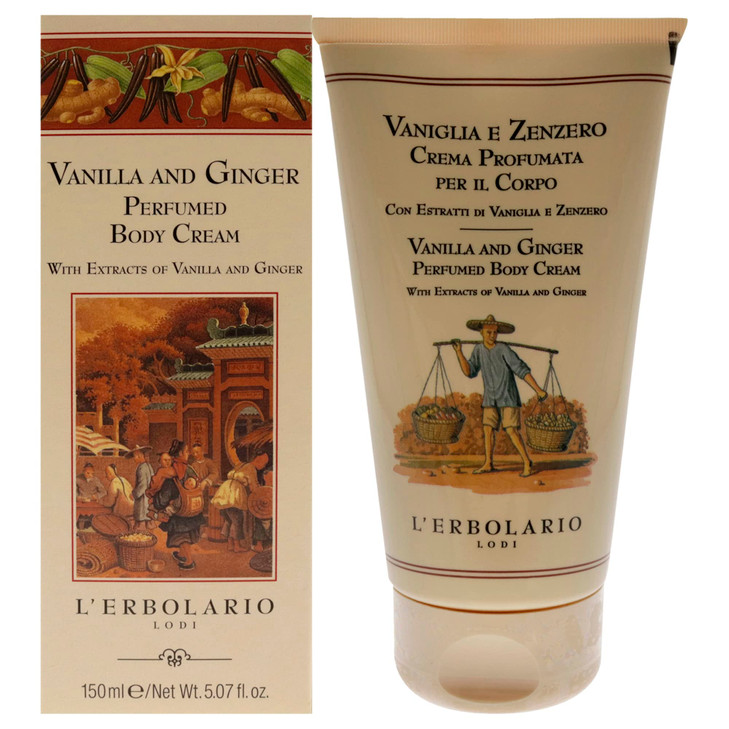 LErbolario Vanilla and Ginger Perfumed Body Cream Moisturizing Cream for Dry Skin Ginger and Vanilla Extracts Hydrating