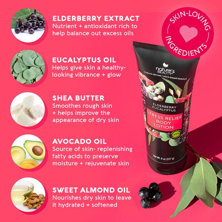 Natures Beauty Elderberry Eucalyptus Stress Relief Body Lotion MultiPack Lightweight NonGreasy Restore Moisturizer Made