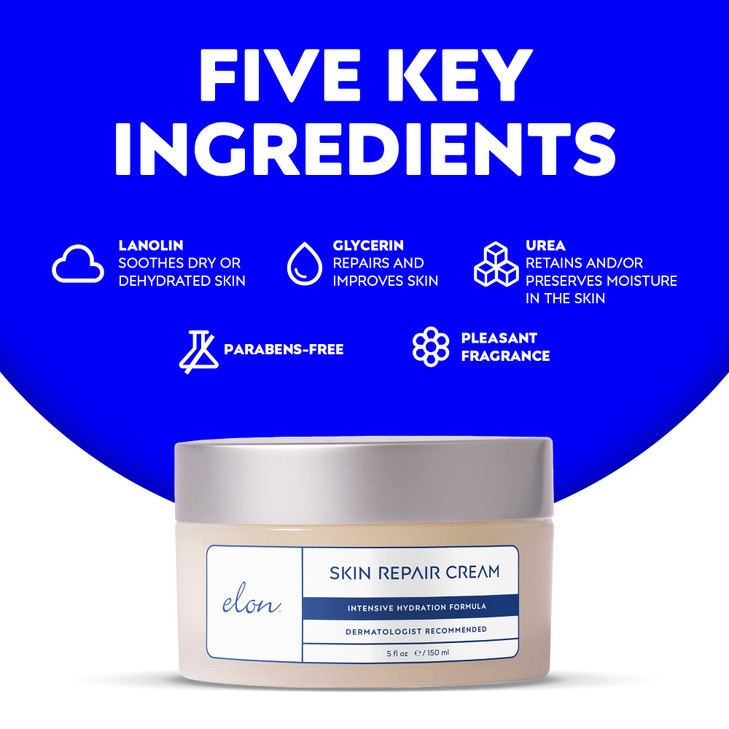 Elon Skin Repair Cream Hydrating Cream for Hands Body Dermatologist Recommended 5 oz