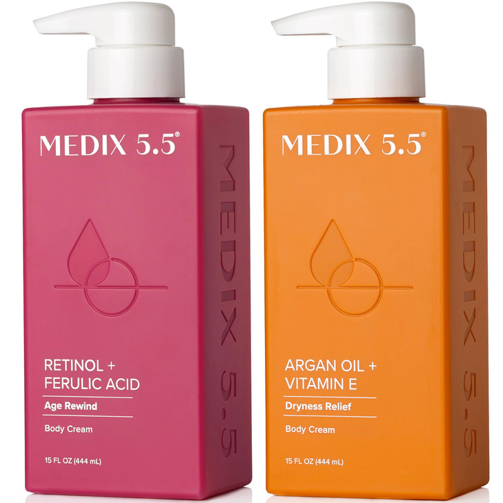 Medix 55 Retinol Body Lotion Argan Oil Cream 2PC Skin Care Set Body Face Moisturizer Firming Body Lotion Bundle Reduces