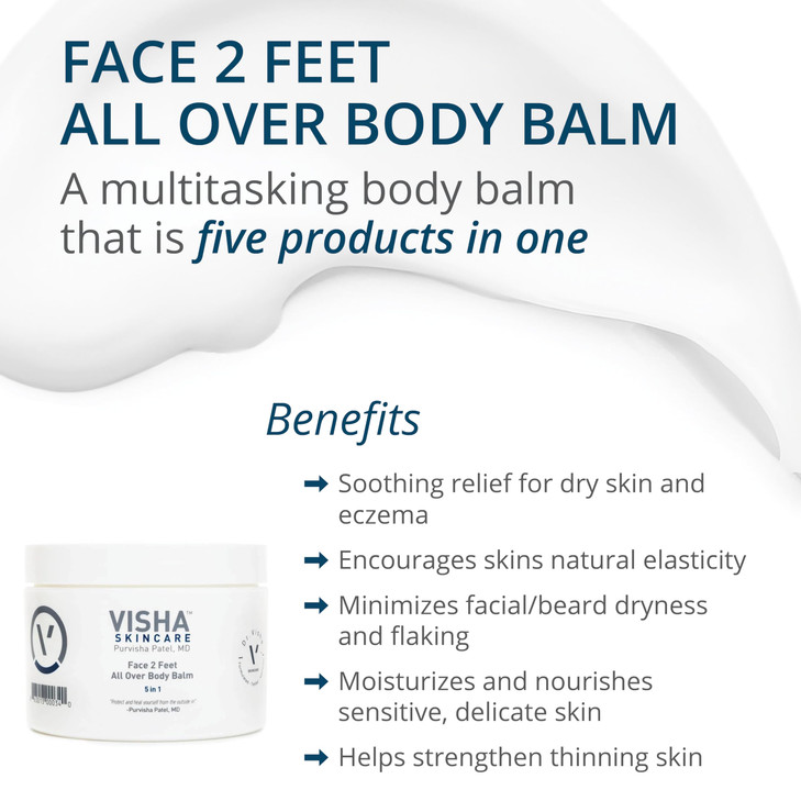 Visha Skincare Face 2 Feet Body Balm Moisturizing Body Cream for Dry Skin and Eczema Soothing Emollient Cream 10 oz