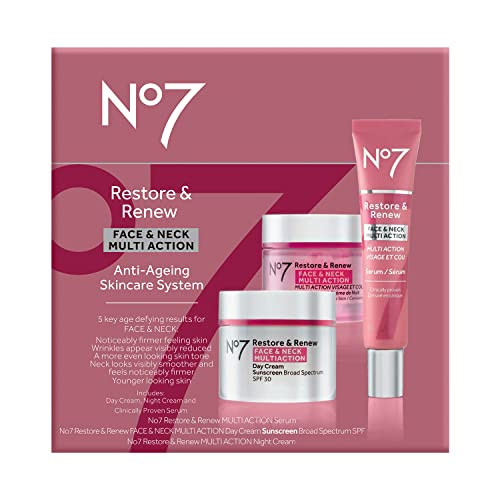 No7 Restore Renew Face Neck Multi Action Skincare System SPF 30 Day Cream with Vitamin C Collagen Peptides antiAging Fac