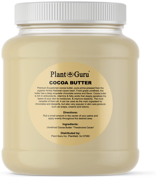 Plant Guru Raw Cocoa Butter 3 lbs Bulk Jar 100 Pure Natural Unrefined FOOD GRADE Arriba Nacional Cacao Bean Great For Ch