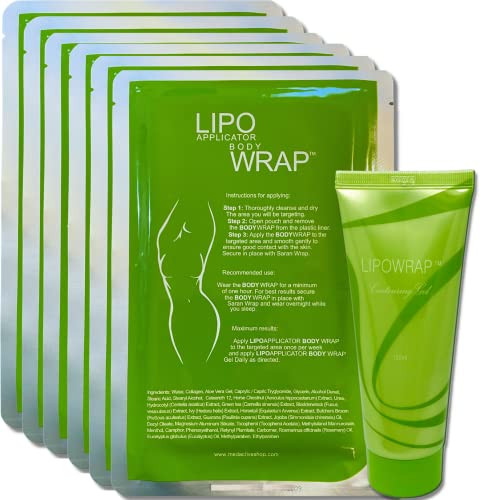 Lipo Applicator Body Wrap With Guarana Green Tea and Seaweed Wraps Works for Stomach Belly Legs Arms Abdomen 6 Wraps Gel