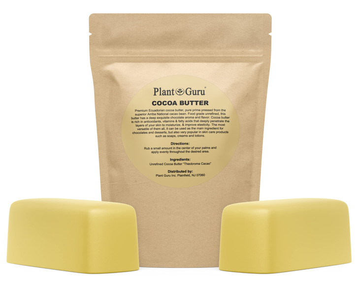 Plant Guru Raw Cocoa Butter 2 lbs Bar 100 Pure Natural Unrefined FOOD GRADE Arriba Nacional Cacao Bean Great For Chocola