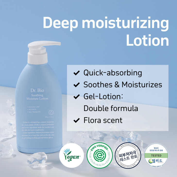 DrBio Soothing Moisture Lotion Hydrating Lightweight Korean Body Lotion for Sensitive Skin Dry Skin FragranceFree Immedi