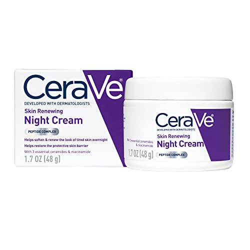 CeraVe Skin Renewing Night Cream Niacinamide Peptide Complex and Hyaluronic Acid Moisturizer for Face 17 Ounce Packaging