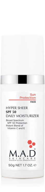 MAD Skincare HYPER SHEER SPF 50 DAILY MOISTURIZER Sun Protection Lightweight Face Cream with Zinc Oxide Vitamin C AntiAg
