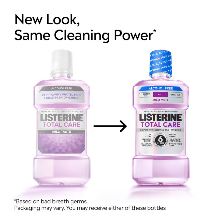 Listerine Total Care Alcohol-Free Mild Mouthwash, 6 Benefit Oral Rinse to Help Kill 99.9% of Germs That Cause Bad Breath, Strengthen Enamel, Mild Min online at globaldelivered