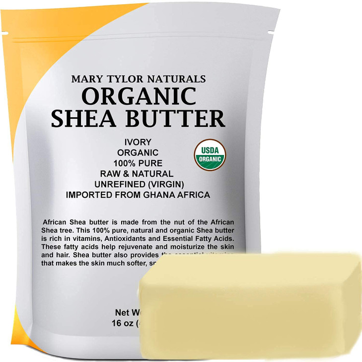 Mary Tylor Naturals Organic Shea Butter 1 lb USDA Certified Raw Unrefined Ivory From Ghana Africa Great for Hair Skin an