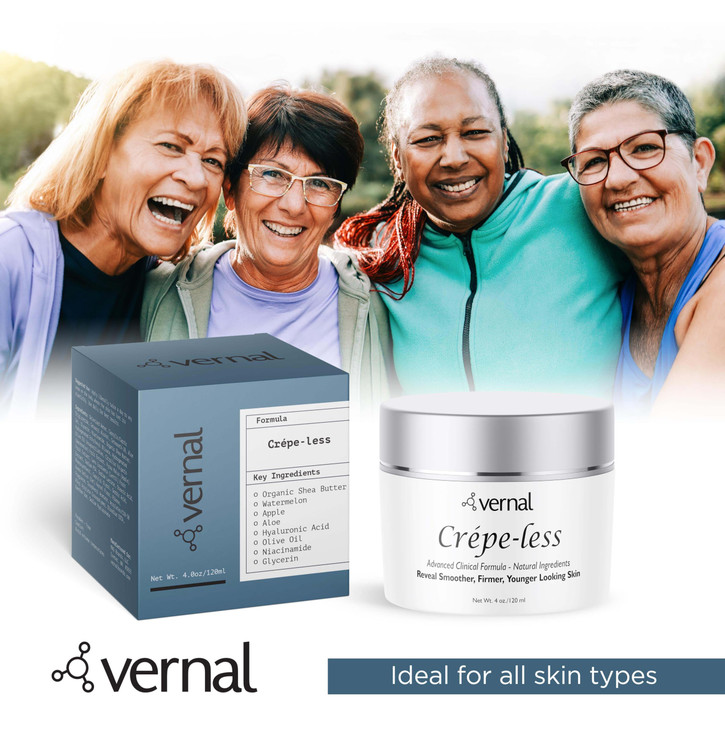 Vernal Crepeless crepey skin firming cream to reduce crepey arms neck hands Organic tightening cream to reduce thin wrin