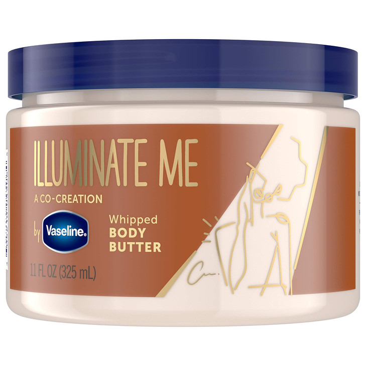 Vaseline Illuminate Me Shea Butter Whipped Body Butter for Melanin Rich Skin Provides 24 Hour Moisturization for Dry Ski